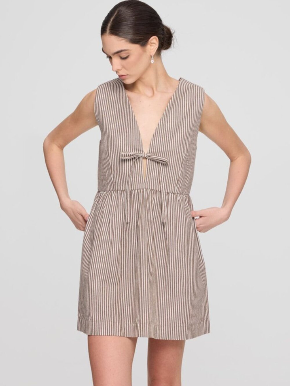 Paper Tel Aviv Buba Women's Mini Dress Striped Printed Tie Front L
